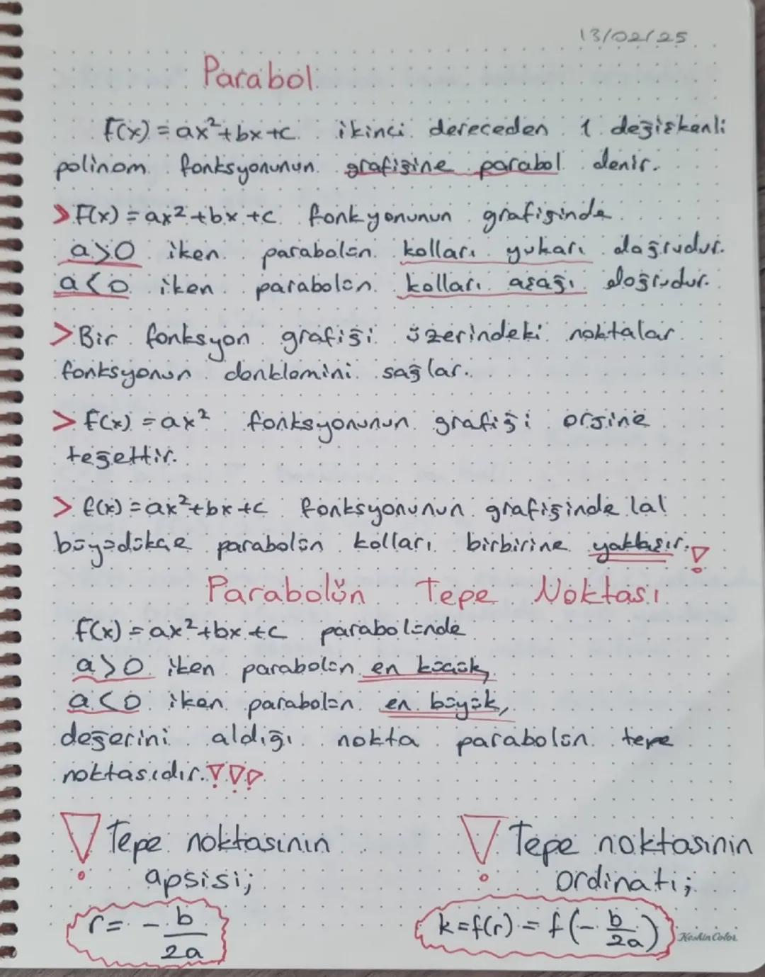 # Parabol
13/02/25
f(x)=$ax^{2}+bx+c$ ikinci dereceden 1 değişkenli
polinom fonksyonunun grafisine parabol denir.
>f(x)=$ax^{2}+bx+c$ fonkyo