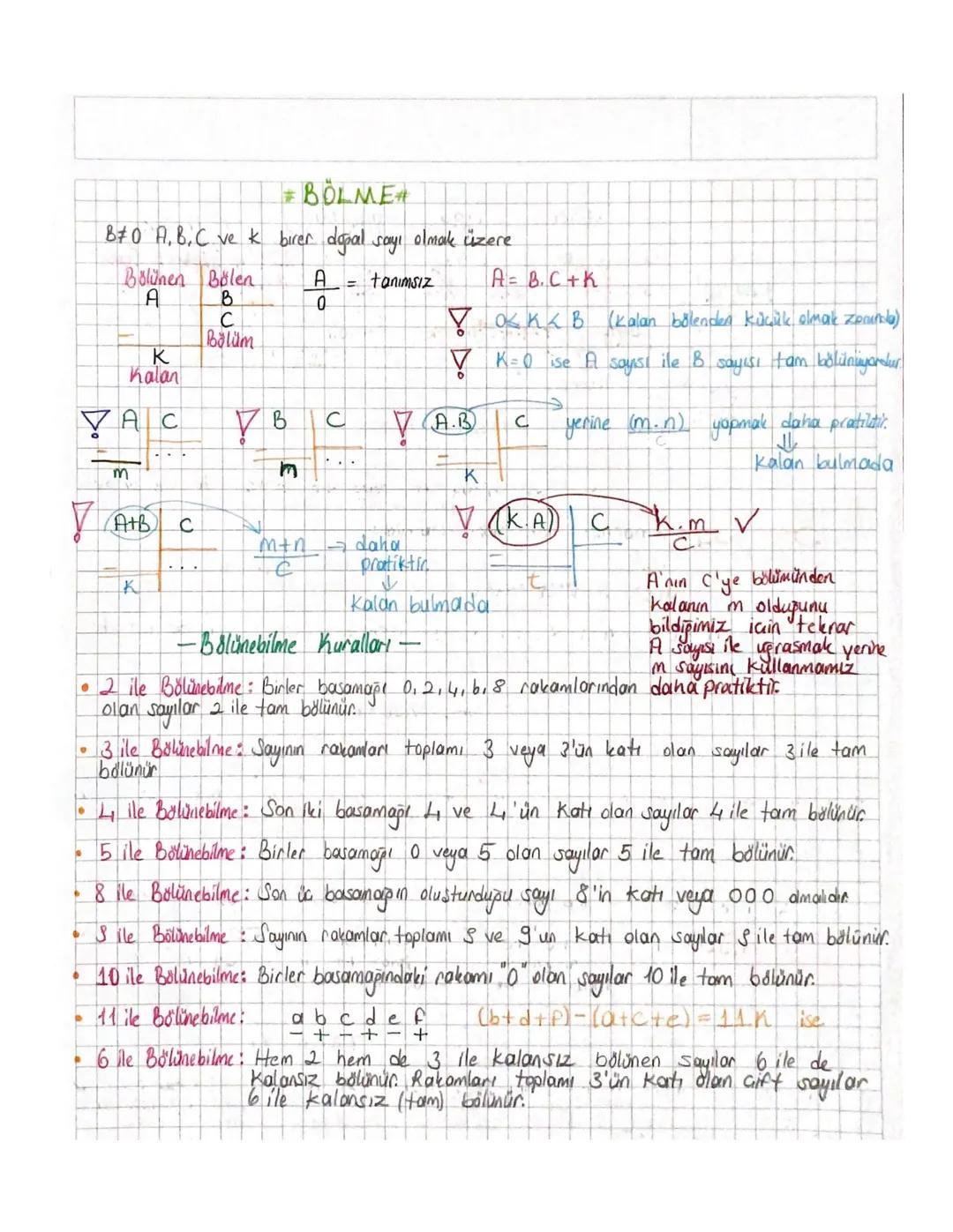 BOLME
B#0 A,B,C ve k birer dipal sayı olmak üzere
Bölünen Bölen
A
tanımsız
A
B
0
с
K
Kalan
VAC
Bölüm
ΤΟ
✓ B
C
A = B.C+K
YOK KLB (Kalan bölen