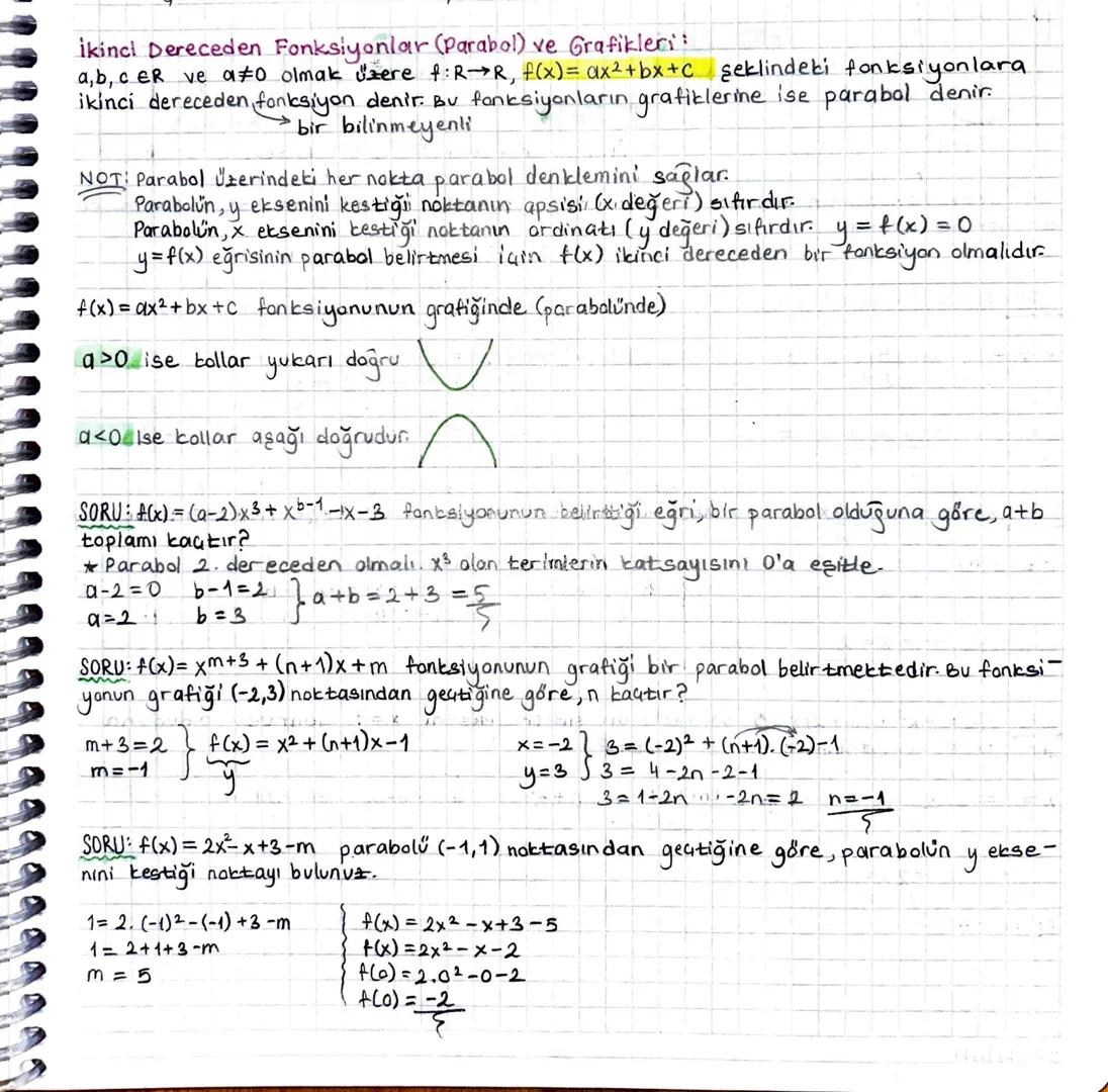 ikinci Dereceden Fonksiyonlar (Parabol) ve Grafikleri:
a, b, c ER ve α #0 olmak üzere f: R→R, f(x) = ax² + bx + c şeklindeki fonksiyonlara
i