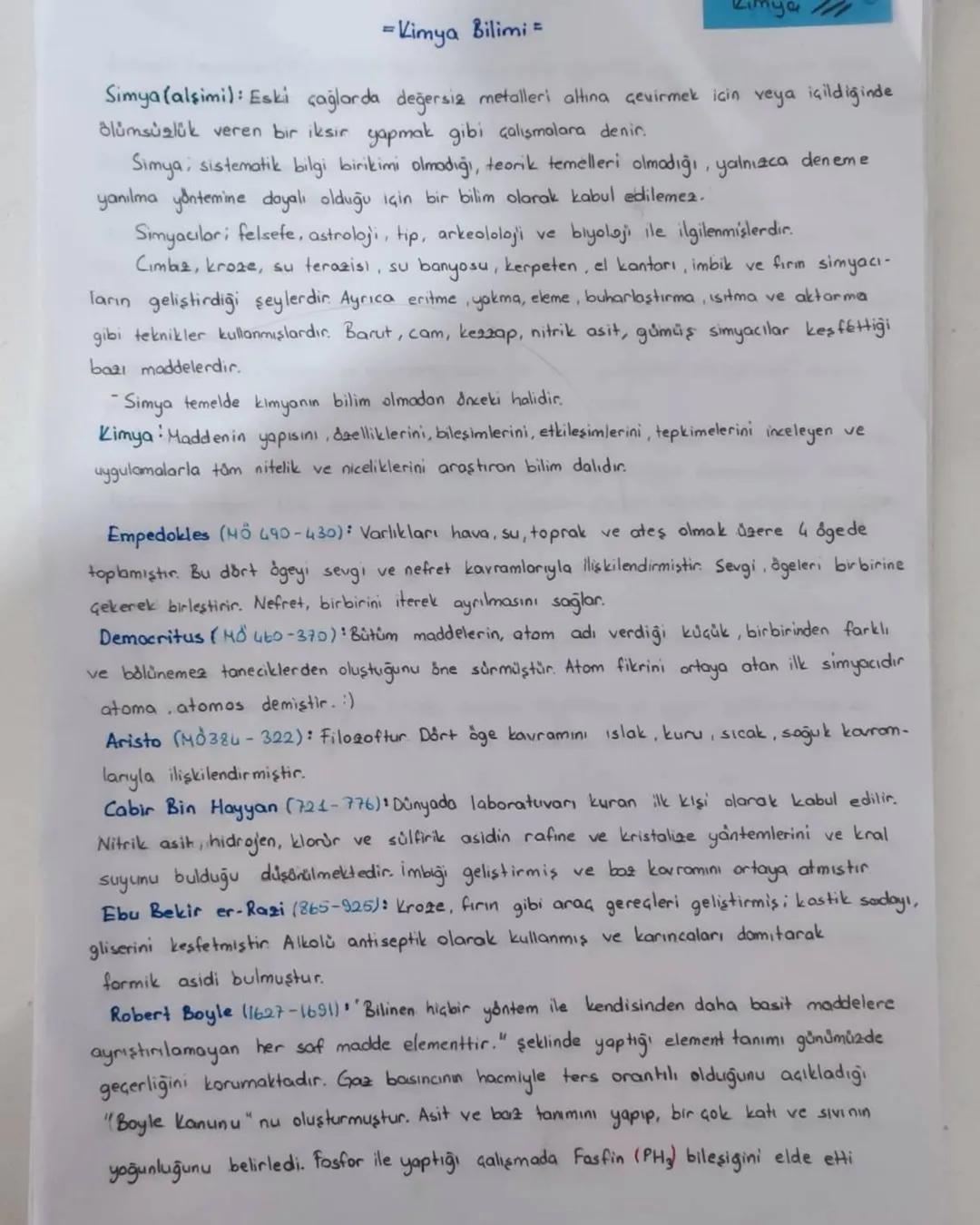 - Kimya Bilimi =
Simya (alsimi): Eski çağlarda değersiz metalleri altına çevirmek için veya içildiğinde
Blümsüzlük veren bir iksir yapmak gi