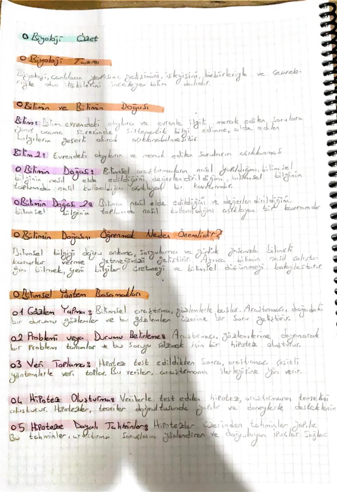 9. SINIF BİYOLOJİ DERS NOTU 
