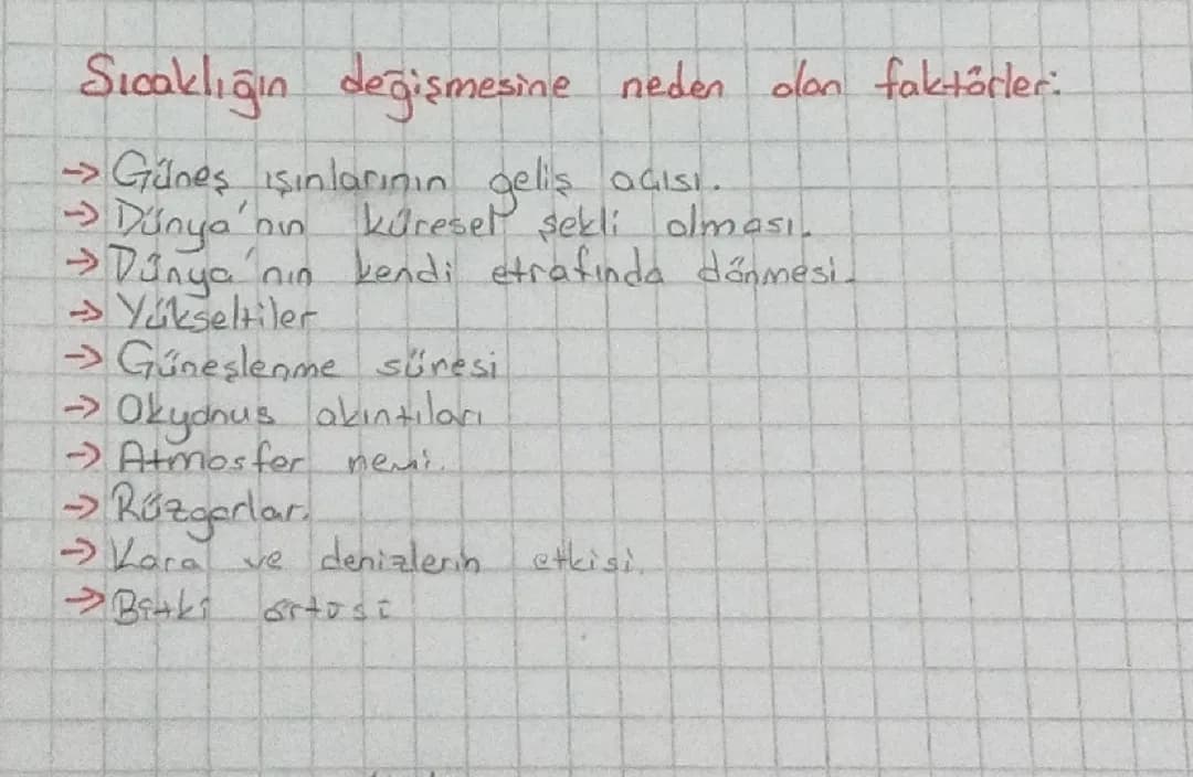 Sıcaklığın değişmesine sebep olan faktörler 