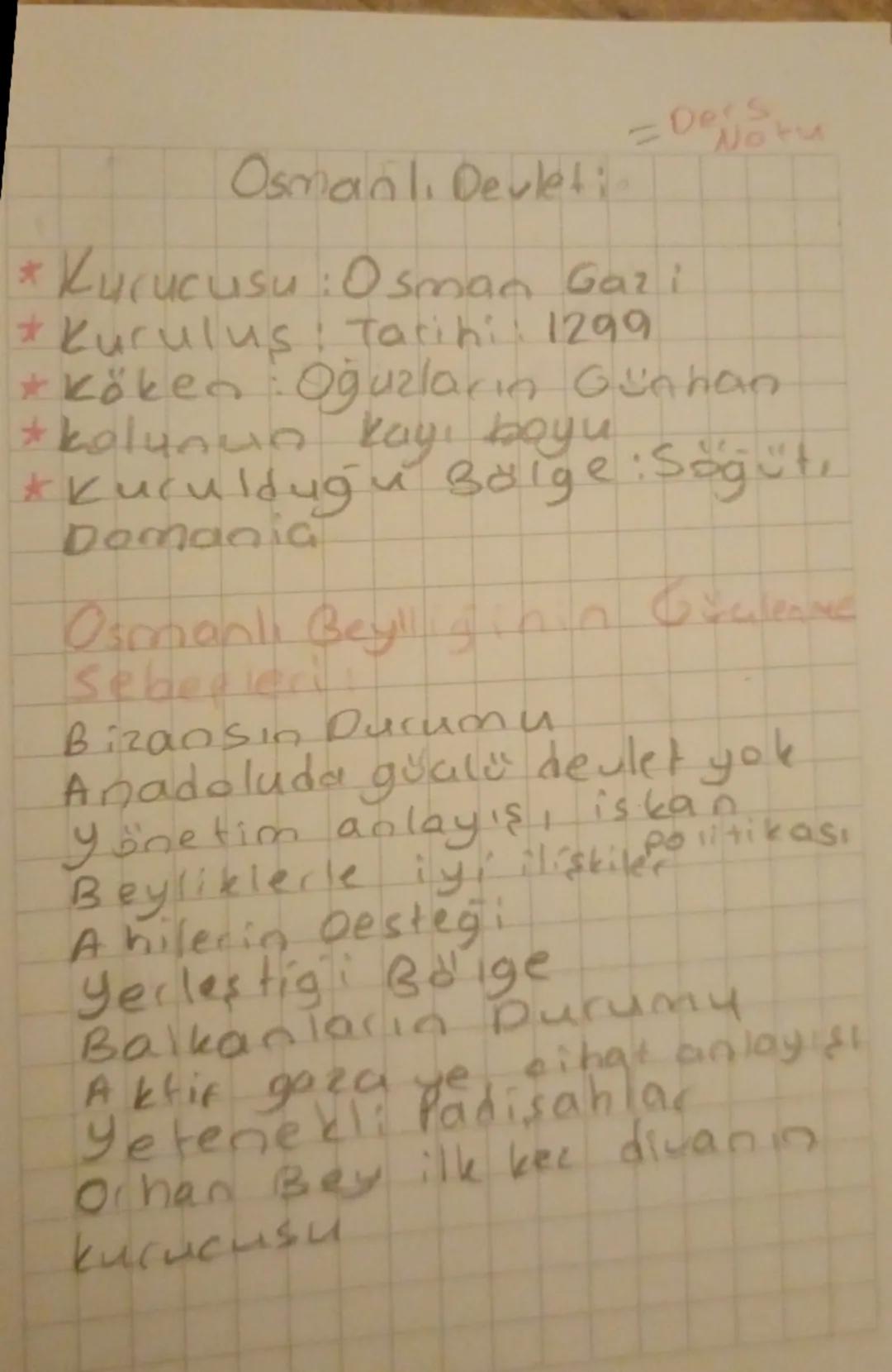 7. Sınıf Sosyal bilgiler Osmanlı Devleti kuruluyor ders notu