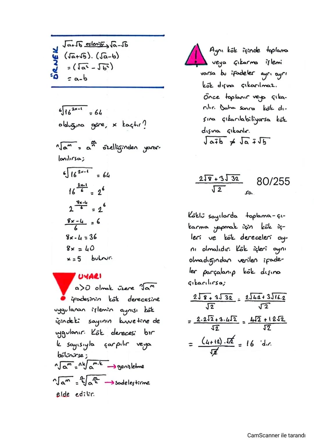 # KÖKLÜ SAYILAR
*n, 1'den büyük pozitif tam sayı
olmak üzere $x^{\frac{m}{n}} = \sqrt[n]{x^m}$ şeklinde
gösterilir.
*$\sqrt[n]{x}$ ifadesini