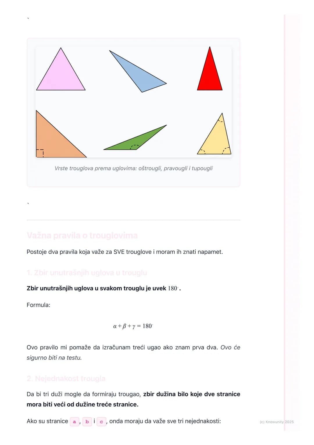 # Trougao

Šta je trougao i njegovi osnovni delovi

Trougao je geometrijska figura u ravni koja ima tri stranice, tri temena i tri
unutrašnj