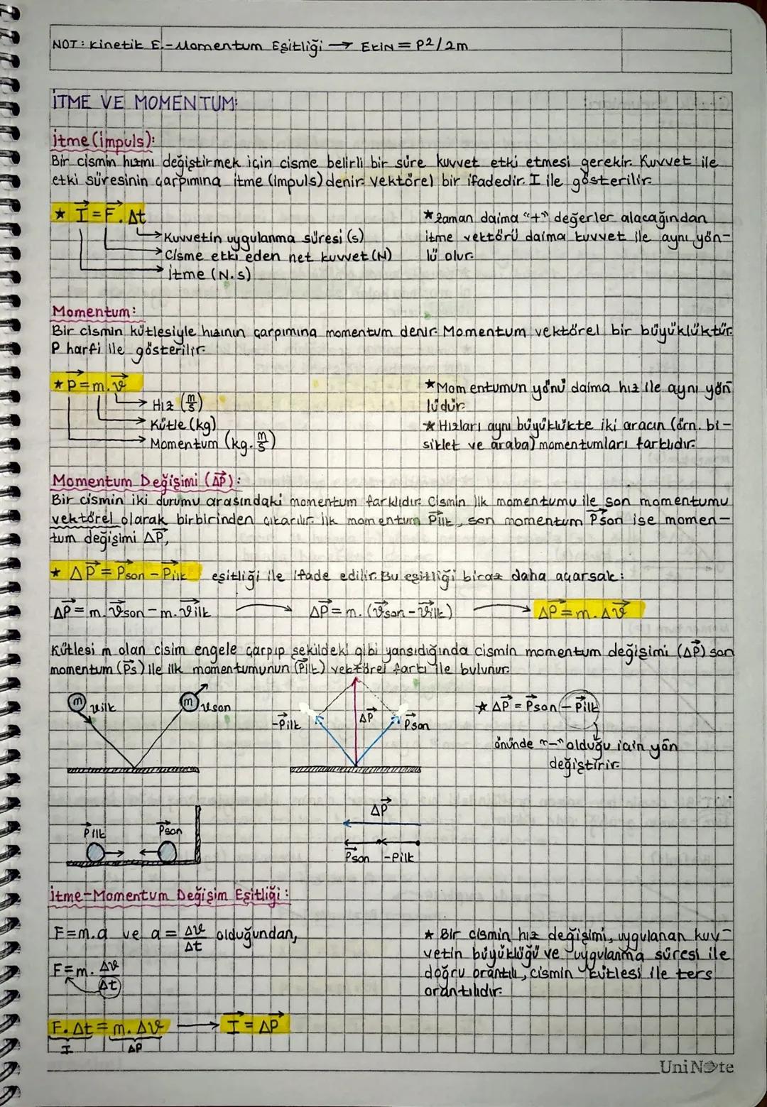 NOT: Kinetik E-Momentum Eşitliği Exin = P2/2m

ITME VE MOMENTUM

Itme (impuls):
Bir cismin hızımı değiştirmek için cisme belirli bir süre ku
