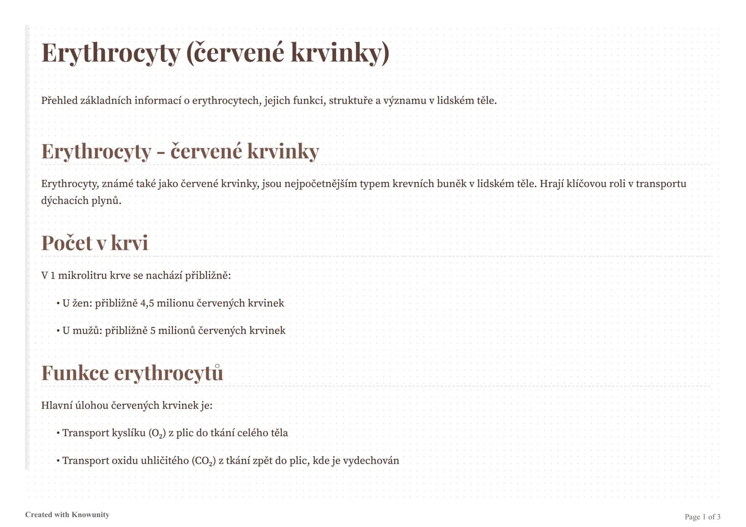 # Erythrocyty (červené krvinky)

Přehled základních informací o erythrocytech, jejich funkci, struktuře a významu v lidském těle.

# Erythro