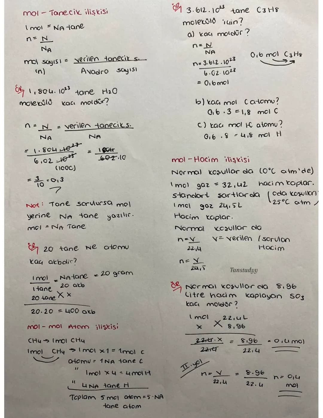 ma-kütle ilişkisi
I mol
tanecik kütlesine mol kcütles: (MA) denir.
S0315 + 3(0) - MA
32+3.16 = = 80 g/mol
n=
m
MA
m verilen kütle
MA= Imol
n