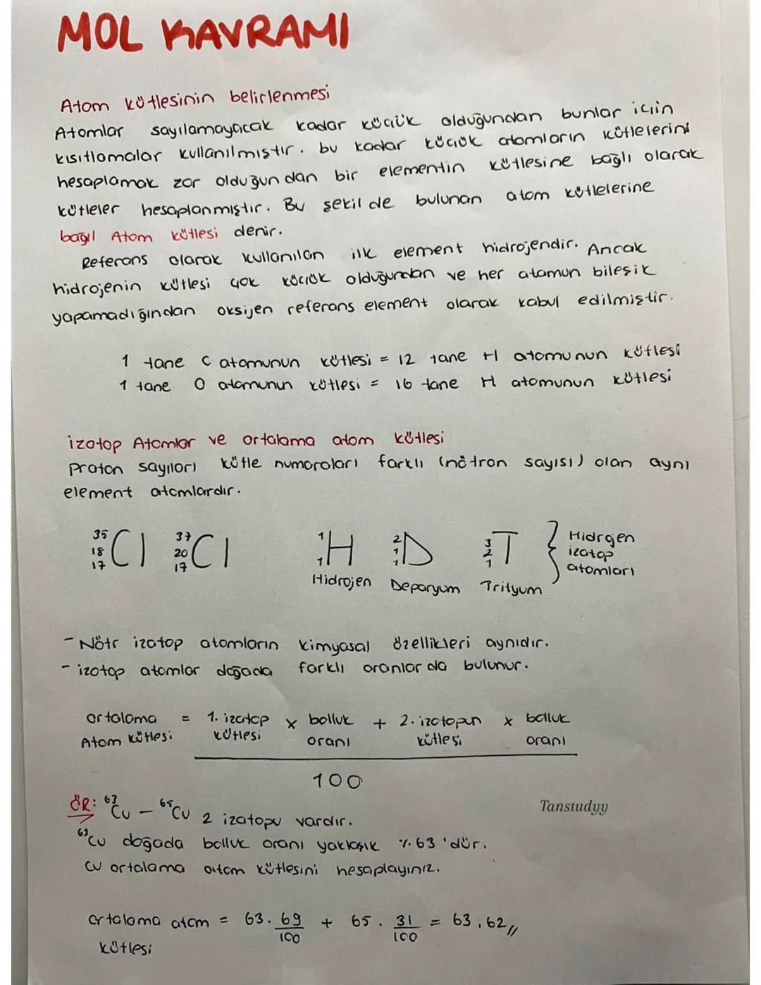 ma-kütle ilişkisi
I mol
tanecik kütlesine mol kcütles: (MA) denir.
S0315 + 3(0) - MA
32+3.16 = = 80 g/mol
n=
m
MA
m verilen kütle
MA= Imol
n