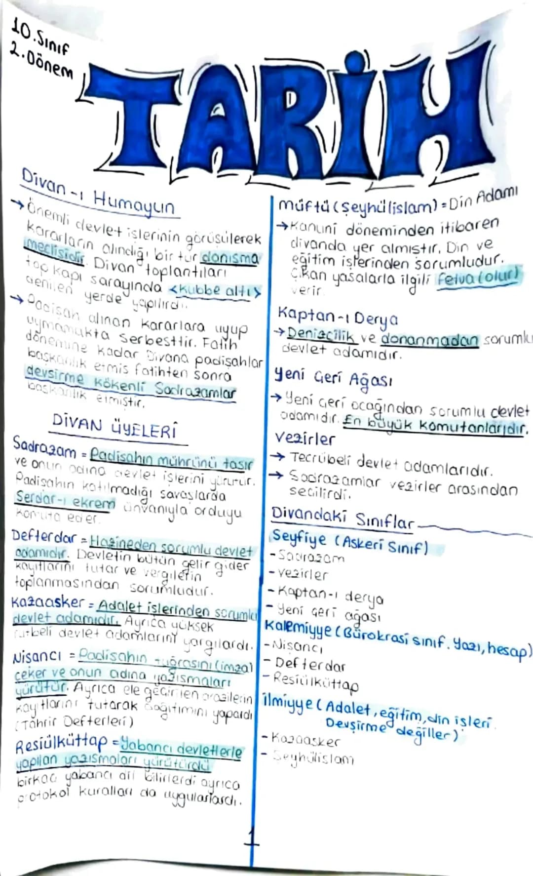 10.Sınıf
2.Dönem
TARIH
Divan - Humayun
→önemli devlet islerinin görüşülerek
kararların alındığı bir tür danisma
meclisidi Divan toplantıları