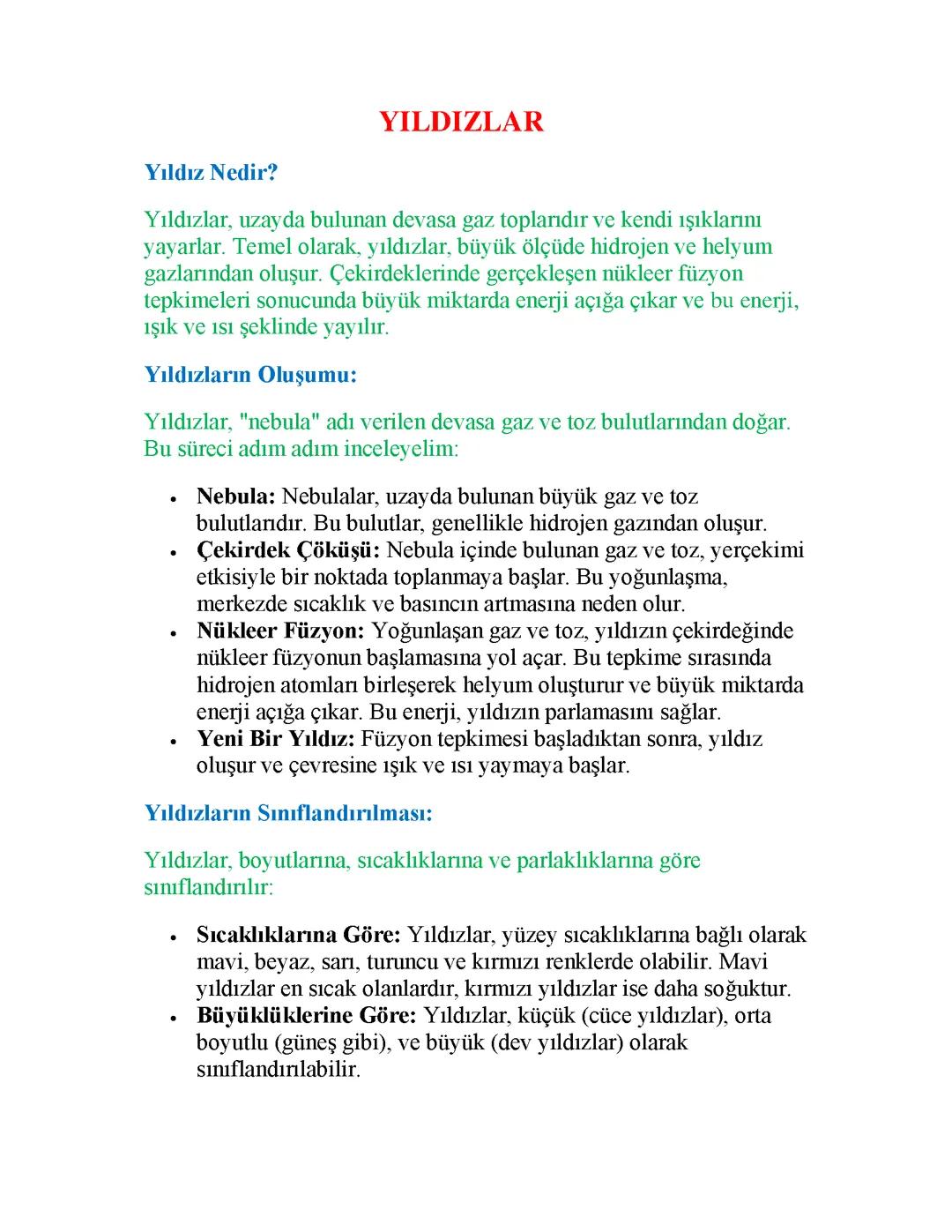 Yıldızların Özellikleri