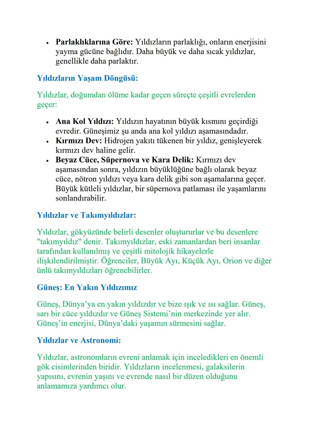 YILDIZLAR
Yıldız Nedir?
Yıldızlar, uzayda bulunan devasa gaz toplarıdır ve kendi ışıklarını
yayarlar. Temel olarak, yıldızlar, büyük ölçüde 