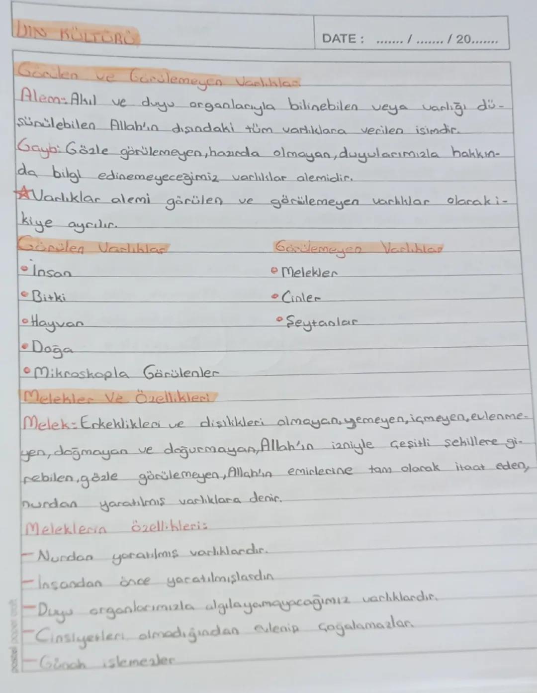 7. Sınıf din-GÖRÜLEN VE GÖRÜLEMEYEN VARLIKLAR|MELEKLER VE ÖZELLİKLERİ