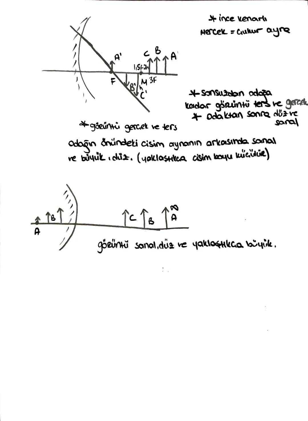 -tümsek aynada görüntü-
her zaman sanal.
1
cisim düz ve küçük
odak ve tepe nok, gözitive,
( gerçek görüntü cisme.
göre ters, sanal görüntü
c