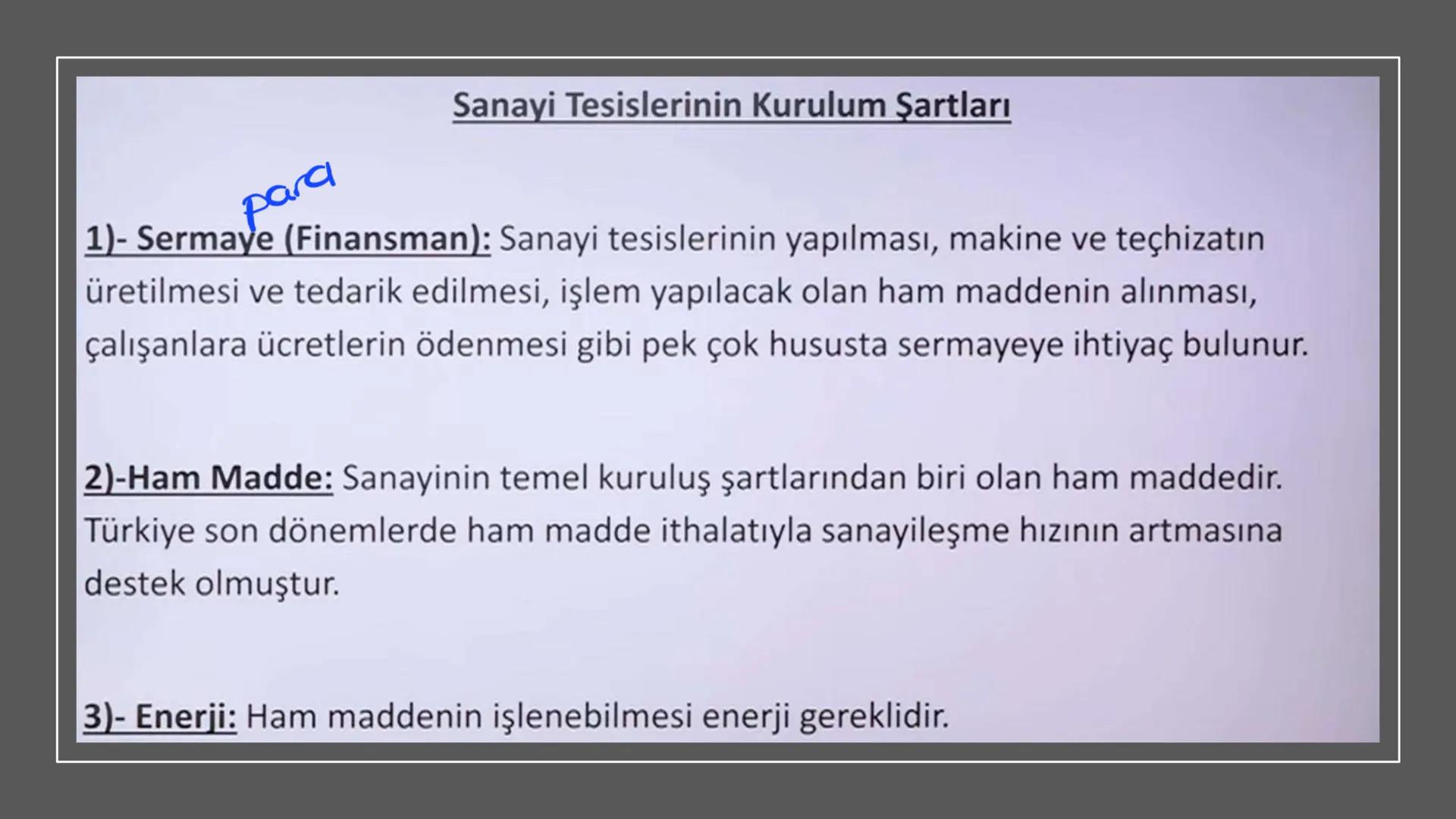 TÜRKİYE'DE SANAYİ
Ham madde ya da yarı işlenmiş maddelerin tam işlenerek kullanıma hazır hale
getirme (imal, mamul) durumuna sanayi denir.
T