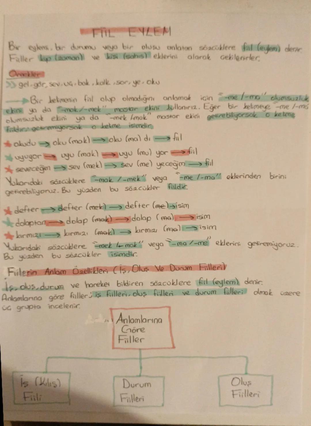 FIL EYLEM
Bir eylems, bir durumu veya bir olusu anlatan sözcüklere fal (eyem) derar
Faller lap (aomon) ve kisi (sahis) eklerini alarak Gekil