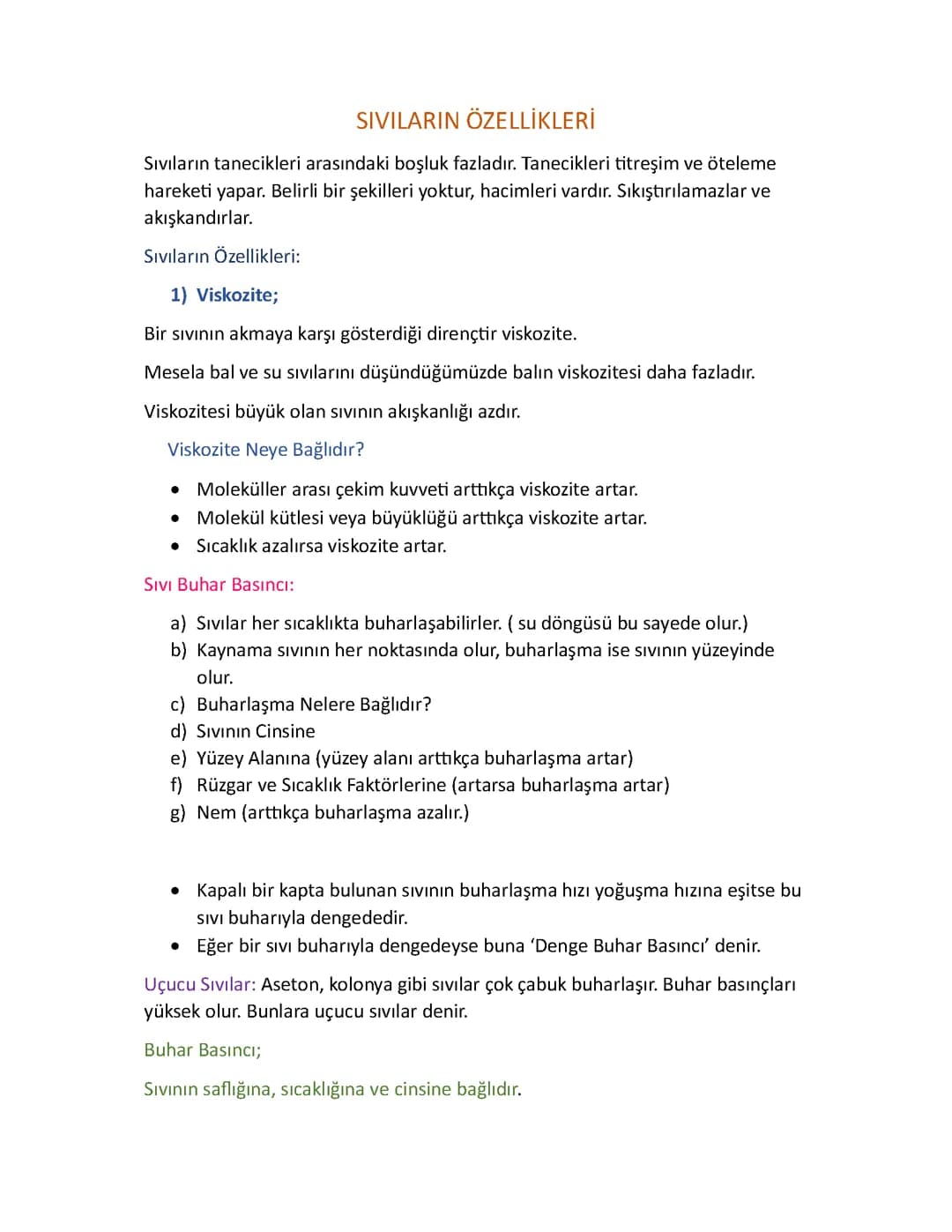 Sıvıların Özellikleri