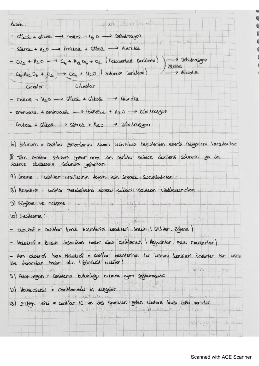 Canlıların
ortak özellikleri
1) Hücre =
canlının yaşamsal faaliyetini gerçekleştiren en küçük birimdir. canlılar tek
birçok hücrenin bir ara