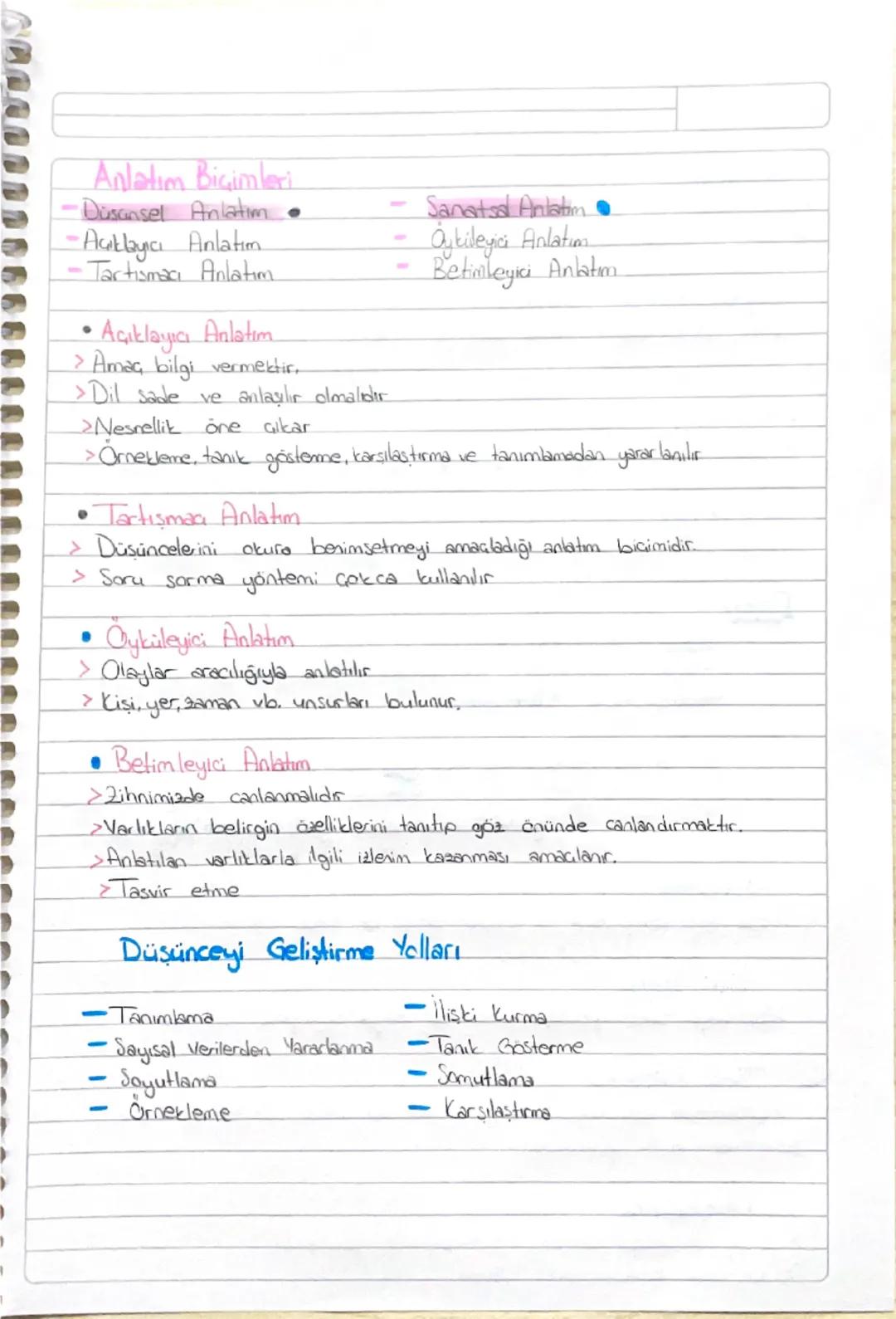 Anlatım Biçimleri ve Düşünceyi Geliştirme Yöntemleri