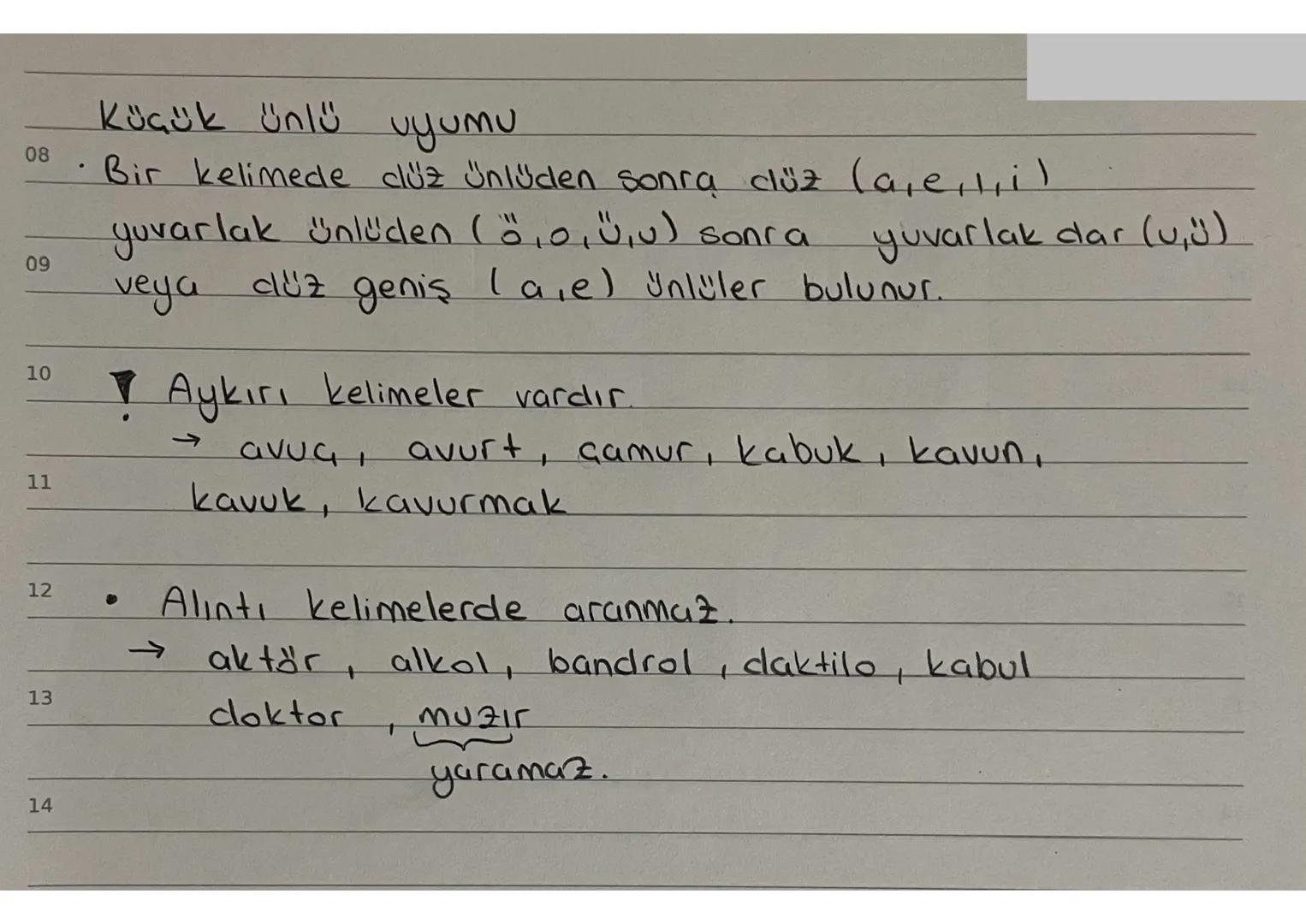 08
# Ünlüler $\Rightarrow$ a, e, 1, i, o, ö, u, ü (engelsiz)

|       |   Kalın   |       |   İnce   |       |
| :---- | :-------: | :---- |