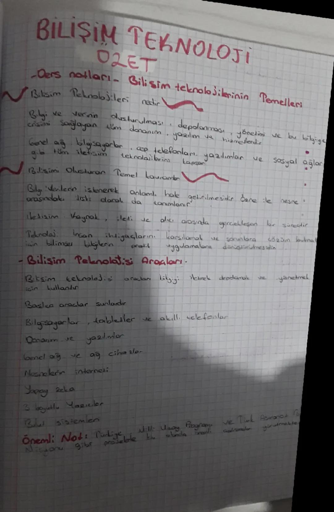 Bilişim Teknolojileri 9. Sınıf Ders Özeti