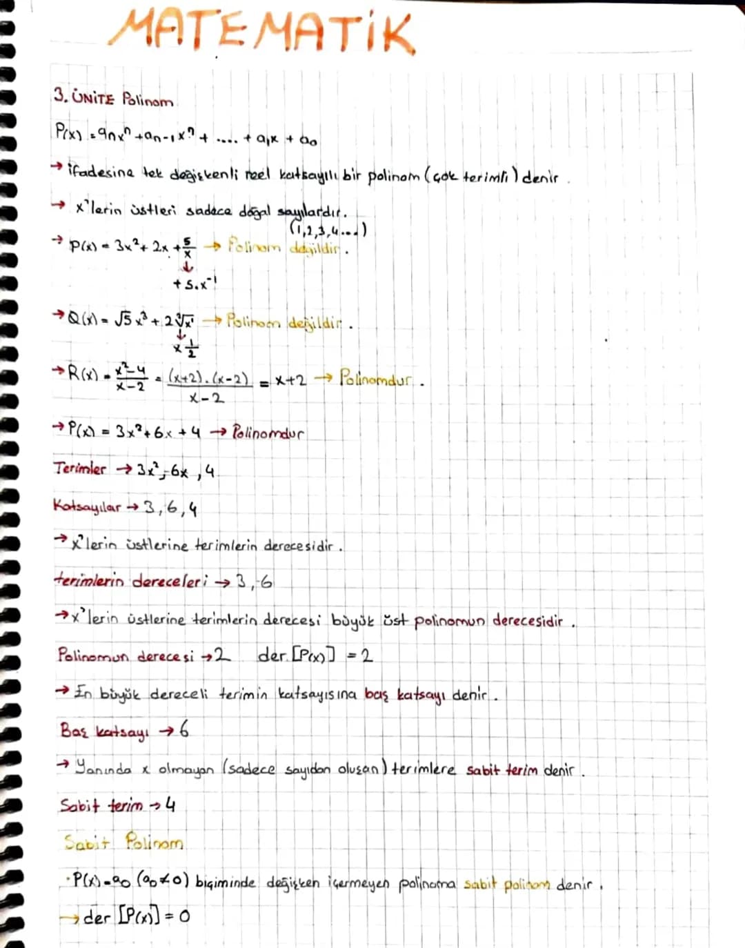 MATEMATIK
3. UNITE Polinom
P(x) = 90x²+an-1x ? + .... + aix + 20
→ ifadesine tek değişkenli reel katsayılı bir polinom (çok terimli) denir.
