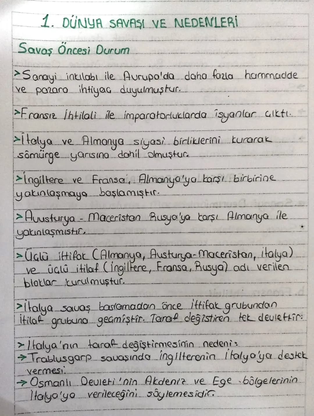 1. DÜNYA SAVAŞI VE NEDENLERİ
Savaş Öncesi Durum
Sanayi inkilabı ile Avrupa'da daha fazla hammadde
ve pazara ihtiyac duyulmuştur.
Fransız iht