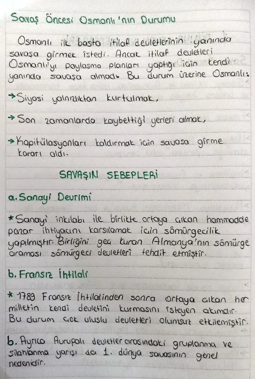 1. DÜNYA SAVAŞI VE NEDENLERİ
Savaş Öncesi Durum
Sanayi inkilabı ile Avrupa'da daha fazla hammadde
ve pazara ihtiyac duyulmuştur.
Fransız iht