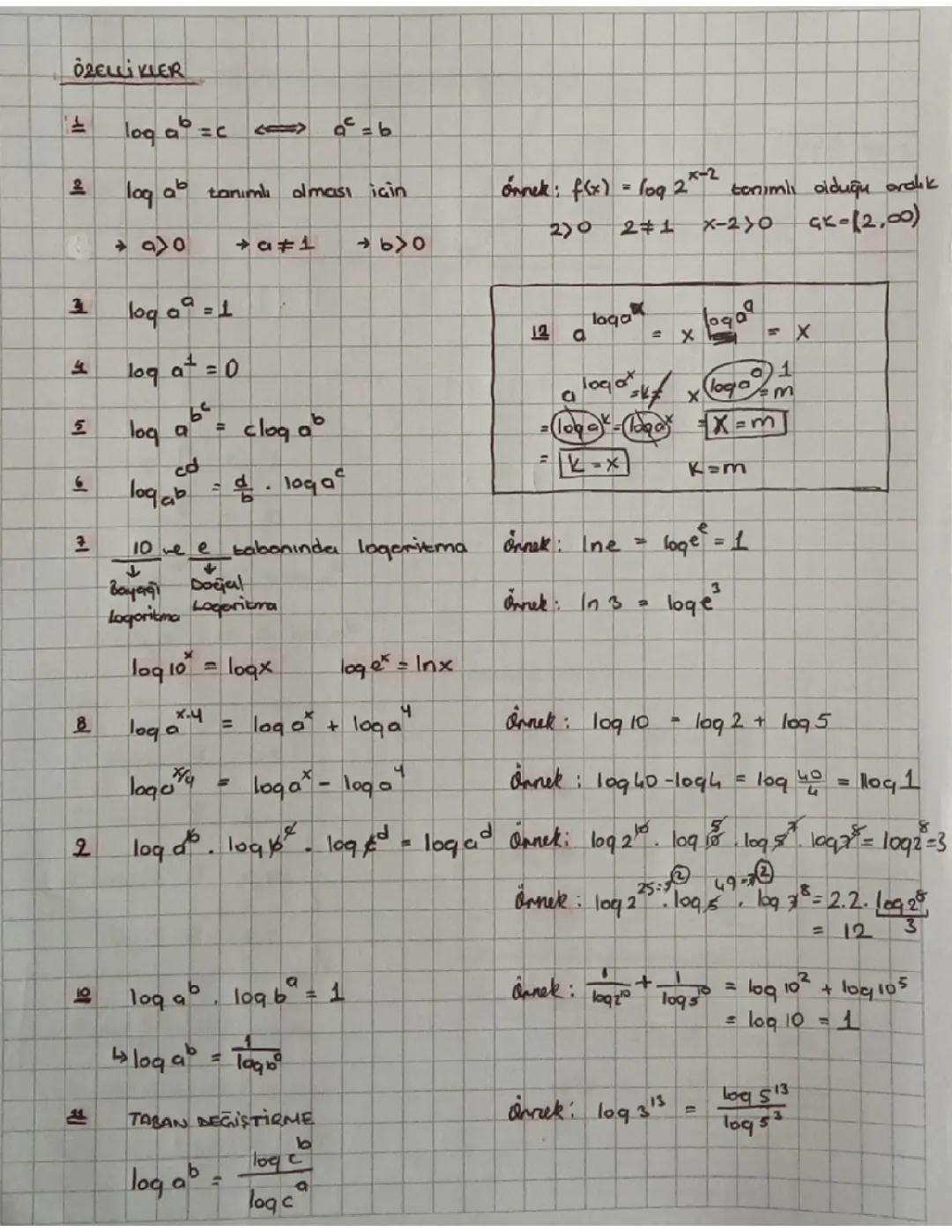 Logaritmik Fonksiyonlar ve Özellikleri