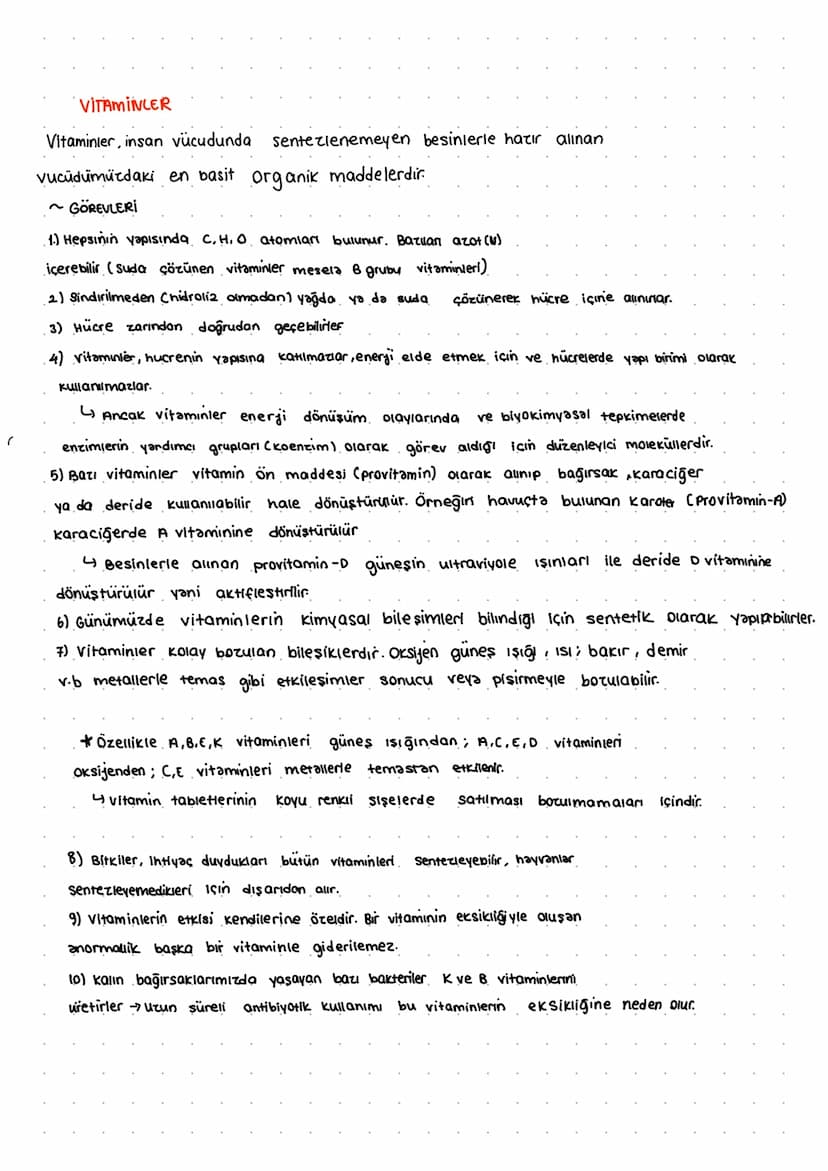 VITAMINLER
Vitaminler, insan vücudunda
sentezlenemeyen besinlerle hazır alınan
vucüdümüzdaki en basit
organik
maddelerdir.
~ GÖREVLERİ
1.) H