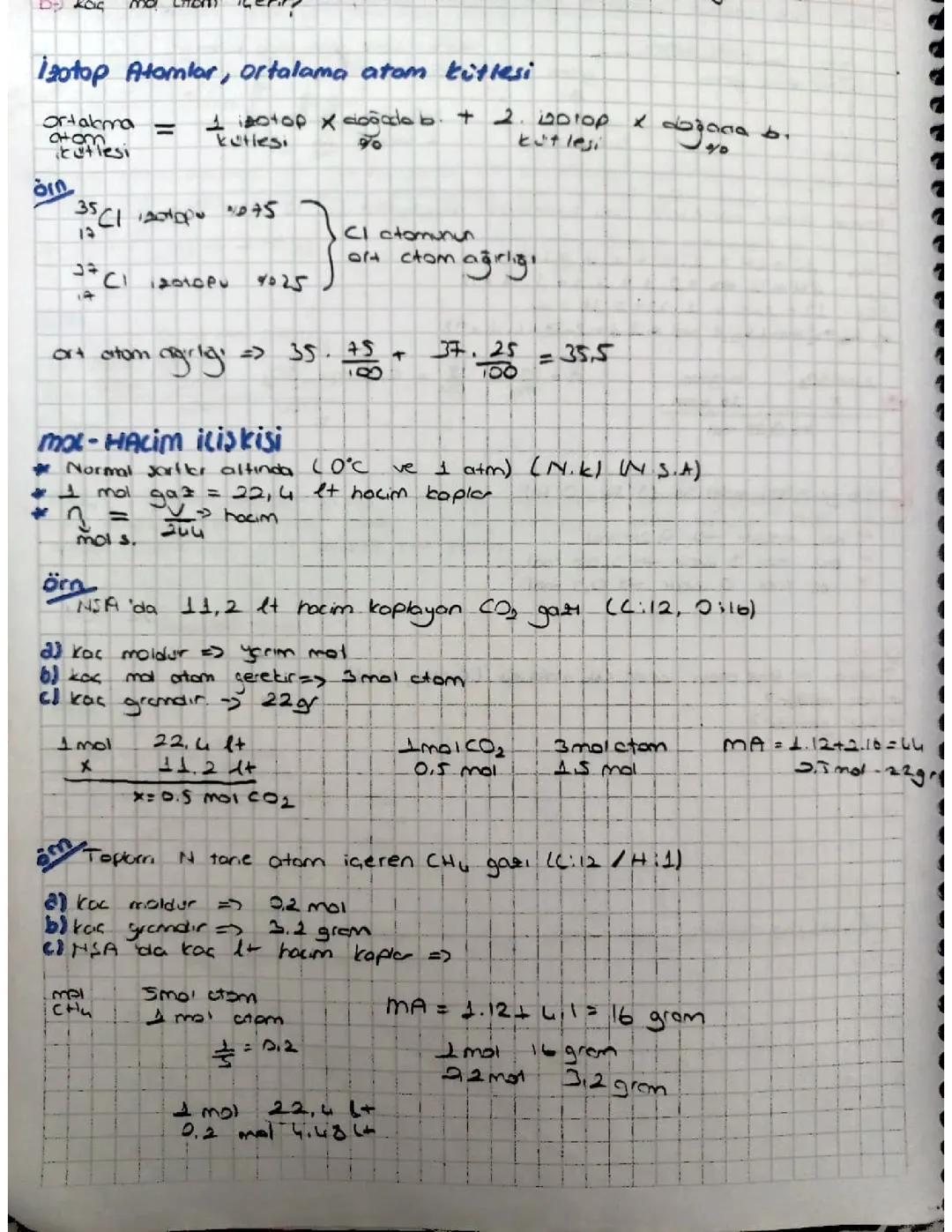 10. Sinif kimya izotop atomlar, ortalama atom kütlesi, mol hacim ilişkisi 