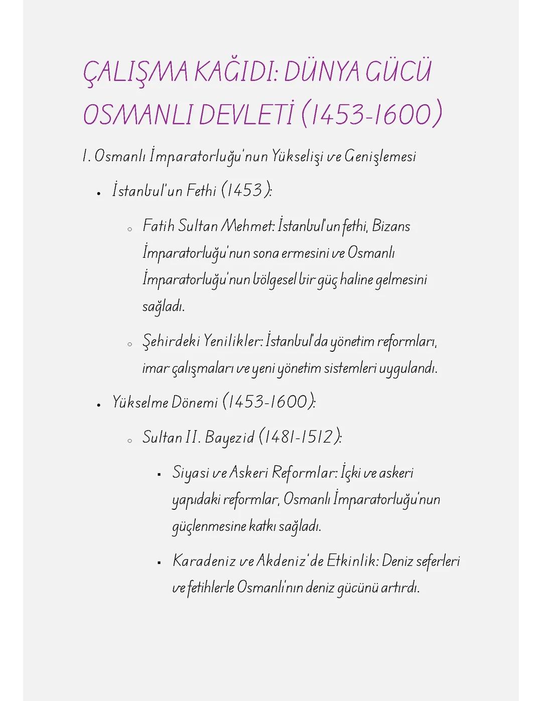 Osmanlı Devleti'nin Dünya Gücü Yükselişi (1453-1600)
