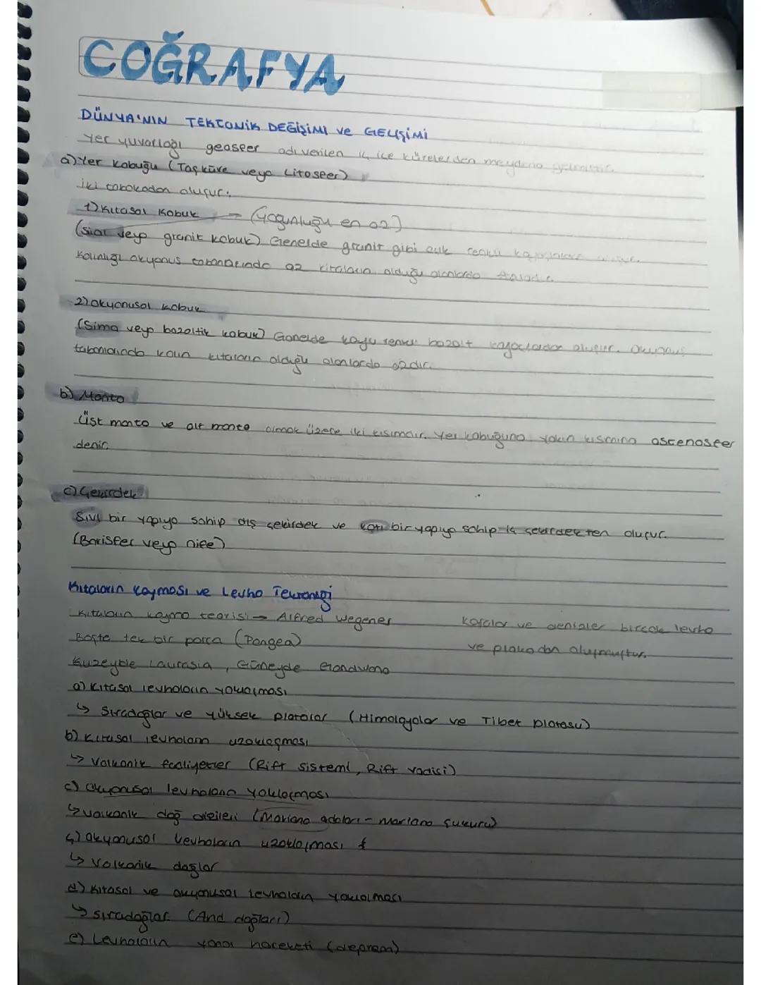 Coğrafya 1. Yazılı ve Dünyanın Tektonik Oluşumu ve Gelişimi+İç Kuvvetler