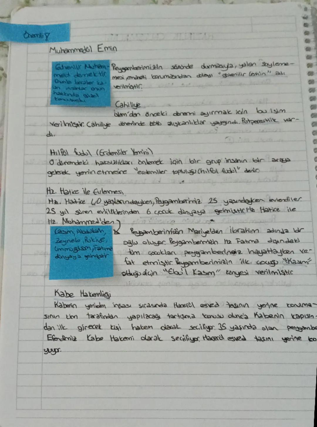 7. Sınıf Peygamberimizin Hayatı Ders Notları