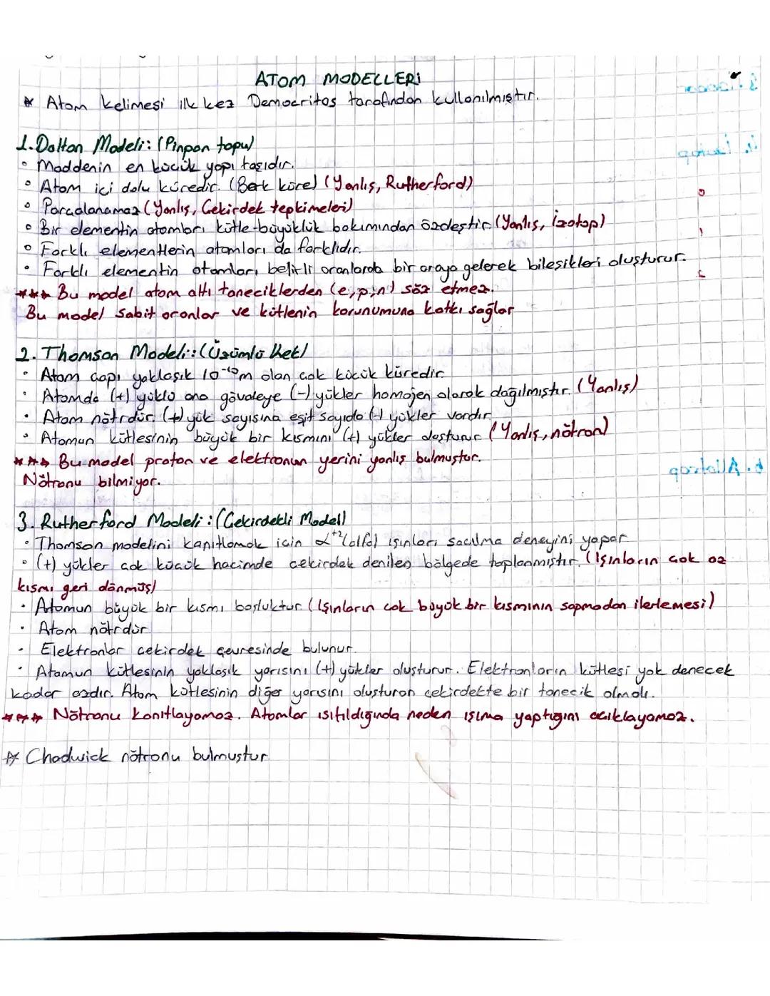 9.sınıf Atom Modelleri