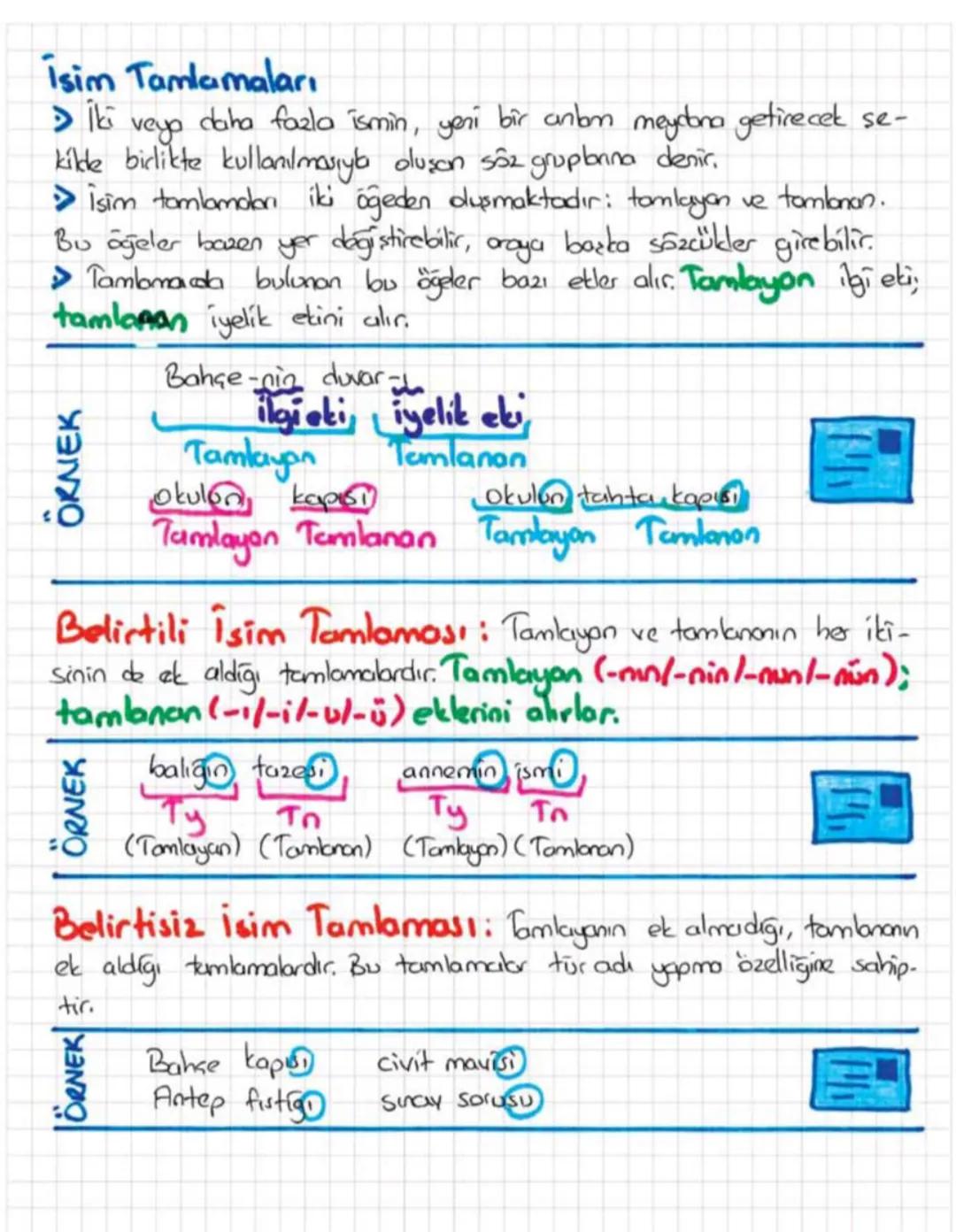 Isim Tamlamaları
> İki
veyo
daha fazla ismin, yeni bir anlam meydana getirecek se-
kilde birlikte kullanılmasıyla oluşan söz gruplarına deni