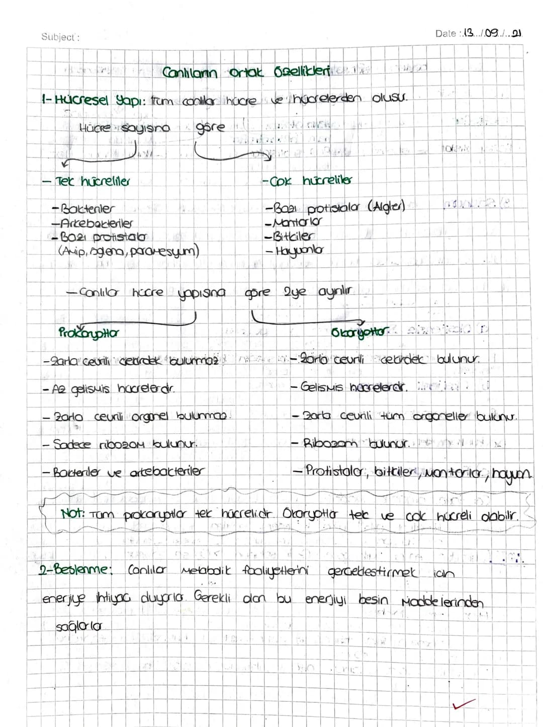 Subject:
Canlilanın ortak Özellikleri
-Hucresel yapı: tum conlilar hucre Je hucrelerden oluşur.
Hücre sayısına
gore
Tek hücreliler
-Baktenle