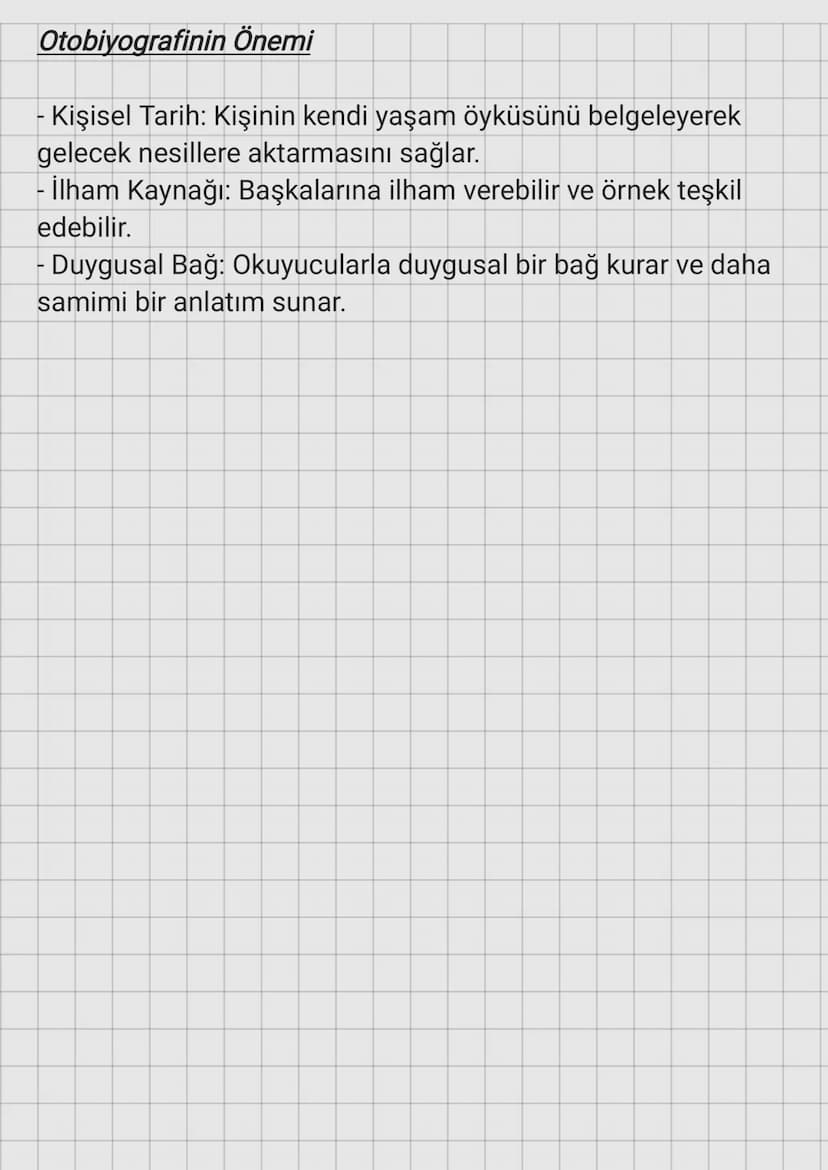 Otobiyografinin Tanımı
Otobiyografi
Otobiyografi, bir kişinin kendi yaşamını kendisinin yazdığı
yazı türüdür. Kişi, kendi hayatını, yaşadığı