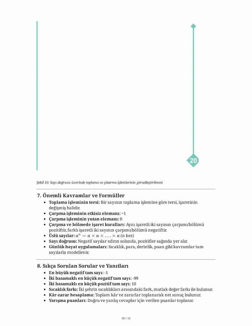 # 7. Sınıf 1. Ünite Matematik Çalışma Fasikülü Özeti

# 1. Tam Sayılar ve İşlemler

## A. Toplama ve Çıkarma İşlemleri

* Toplama işlemi: Po