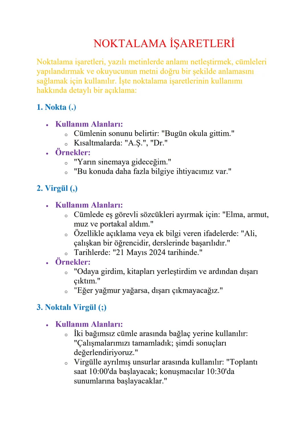 NOKTALAMA İŞARETLERİ
Noktalama işaretleri, yazılı metinlerde anlamı netleştirmek, cümleleri
yapılandırmak ve okuyucunun metni doğru bir şeki