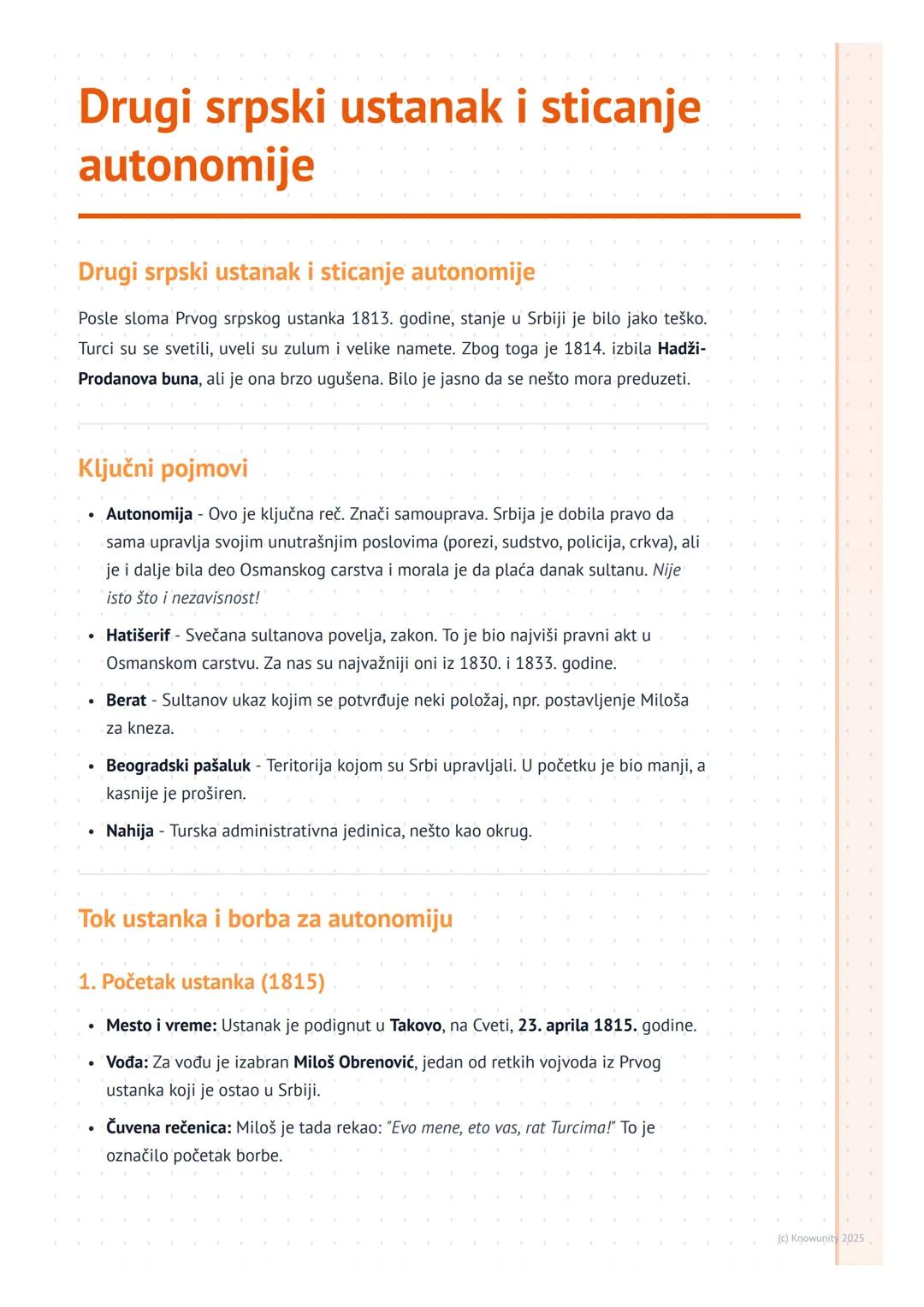 # Drugi srpski ustanak i sticanje
autonomije

Drugi srpski ustanak i sticanje autonomije

Posle sloma Prvog srpskog ustanka 1813. godine, st
