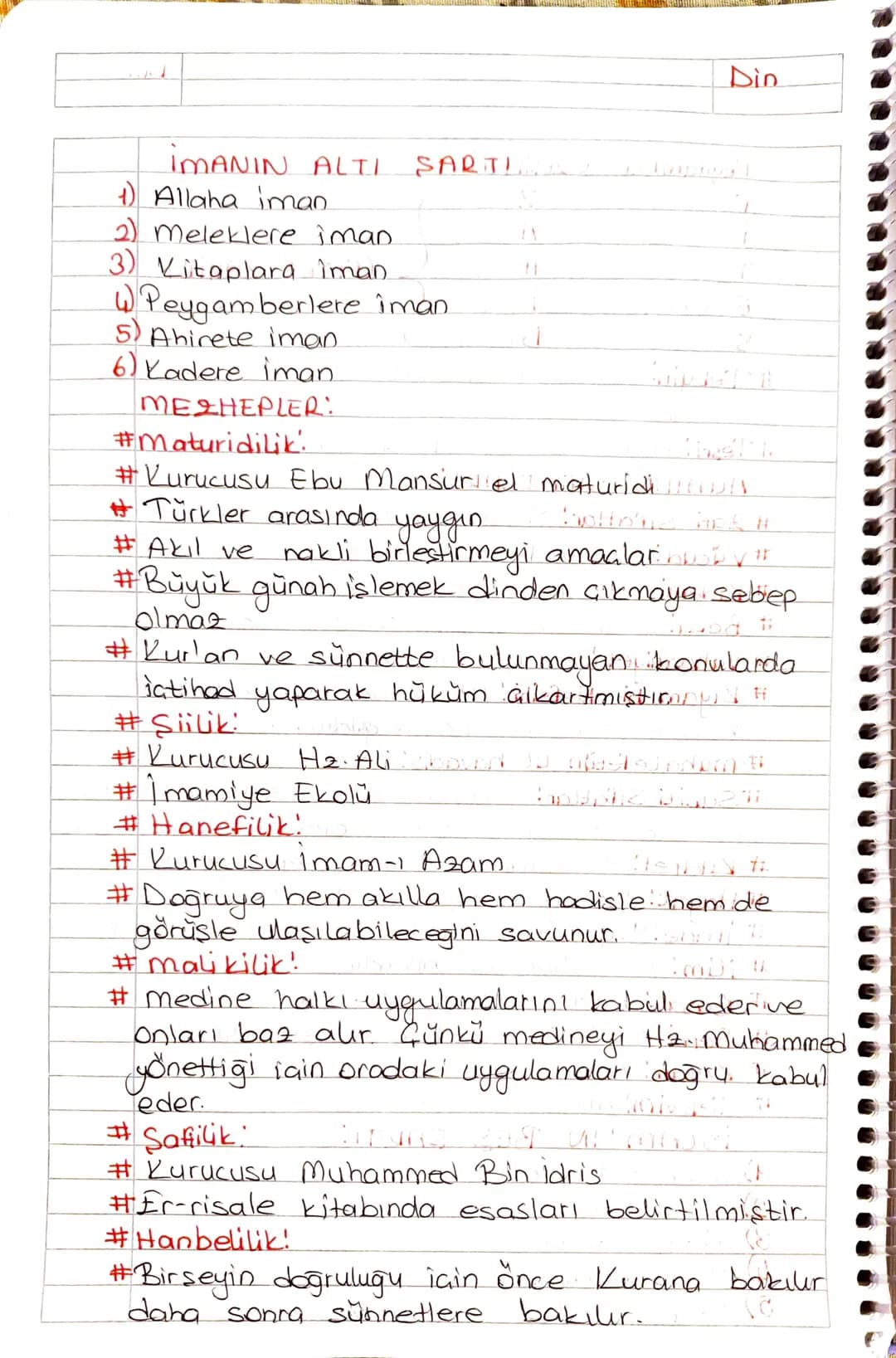 İMANIN ALTL SARTI
1) Allaha iman
2) Meleklere iman
3) Kitaplara iman
WPeygamberlere iman
5) Ahirete iman.
6) Kadere iman
Din
MEZHEPLER:
#Mat