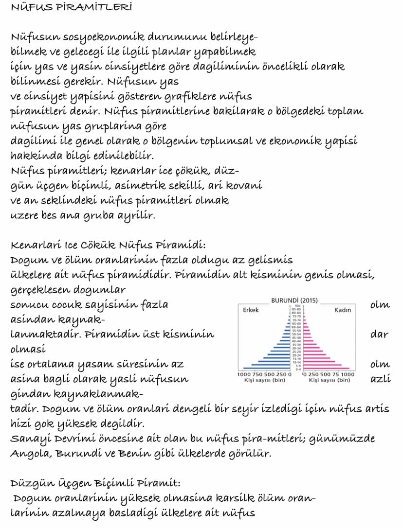 NÜFUS PİRAMİTLERİ
Nüfusun sosyoekonomik durumunu belirleye-
bilmek ve gelecegi ile ilgili planlar yapabilmek
için yas ve yasin cinsiyetlere 