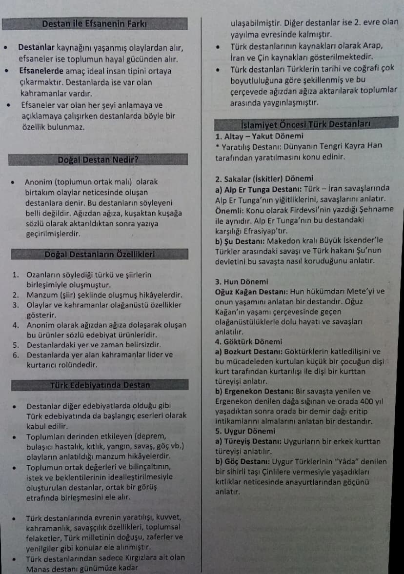 10. SINIF
4. ÜNİTE: DESTAN/EFSANE
www.edebiyatokulu.com
Türk Dili ve Edebiyatı Kaynak Sitesi
Destan
Sözlü edebiyat ürünleri içerisinde yer a