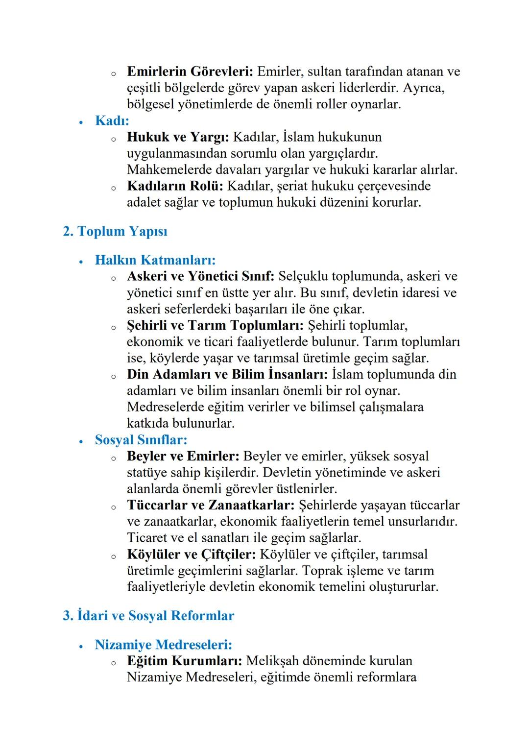 BÜYÜK SELÇUKLU DEVLETİ'NDE
YÖNETİM VE TOPLUM YAPISI
1. Yönetim Yapısı
•
•
.
Sultan:
о
En Yüksek Yetkili: Büyük Selçuklu Devleti'nin en
yükse