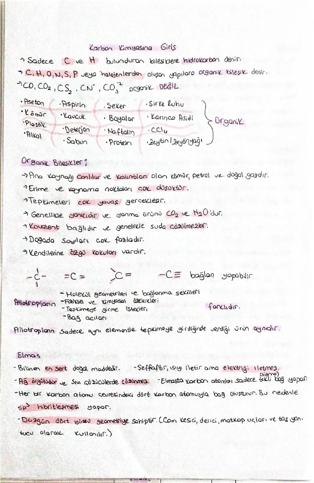 Karbon Kimyasına Giriş

→Sadece C ve H bulunduran bilesiklere hidrokarbon denir.

C. H, O, N, S, P veya halojenlerden oluşan yapılara organi