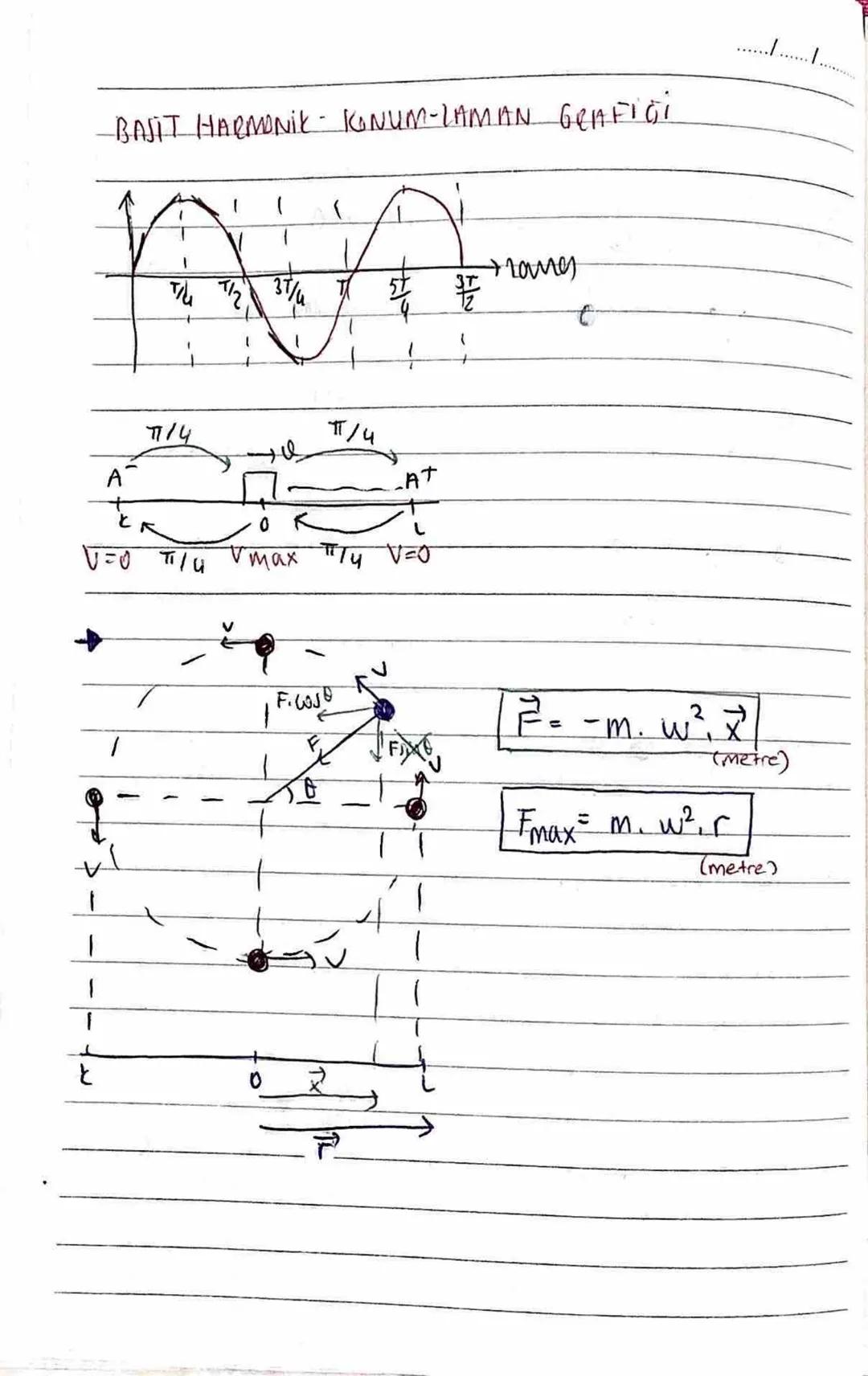 BASIT HARMONIK HAREKET
→ Sürt. önemsiz olduğu ortanda denge konumuna esit u-
zaklıktaki 2 nokta arasında ve belli zana cralık-
larında kendi
