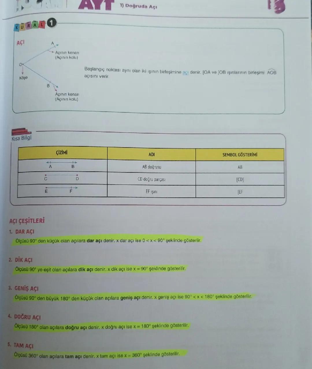 AÇI

0

Κόρο

B

A 1) Doğruda Açı

Açının kenarn
(Açının kolu)

Başlangıç noktası aynı olan iki ışının birleşimine açı denir. [OA ve (OB ışı
