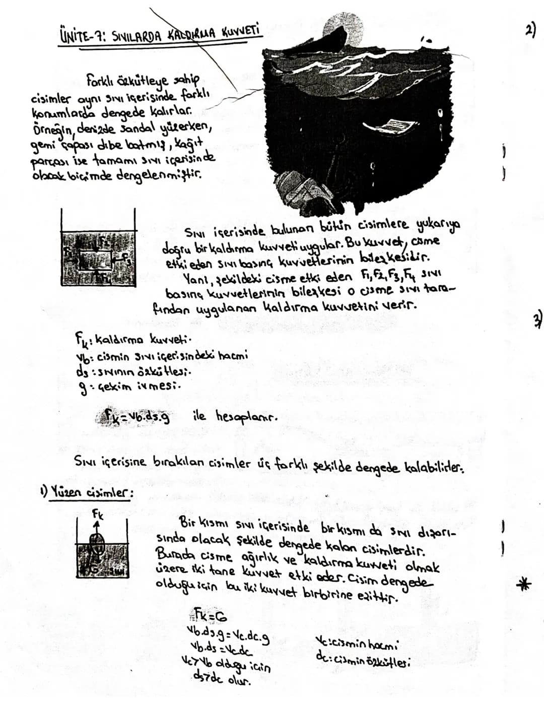 ÜNİTE-7: SIVILARDA KALDIRMA KUVVETI
Farklı özkütleye sahip
cisimler aynı SINI içerisinde farklı
konumlarda dengede kalırlar.
Örneğin, denizd