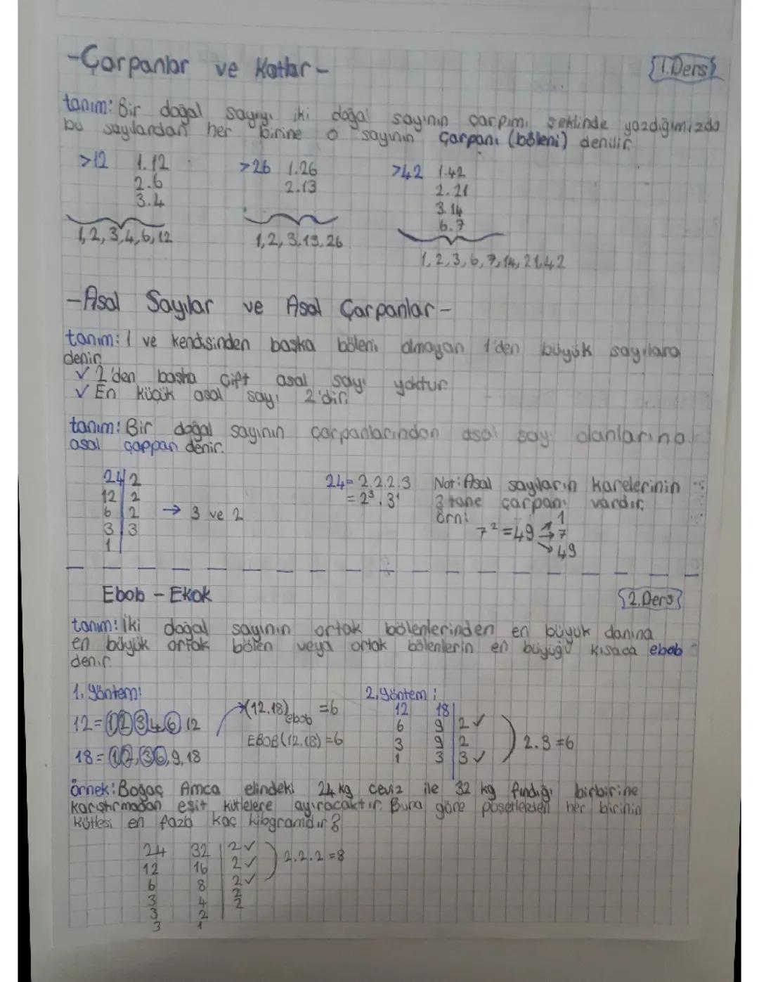 8. Sınıf 1. Ünite: Çarpanlar ve Katlar - Asal Sayılar, EBOB, EKOK